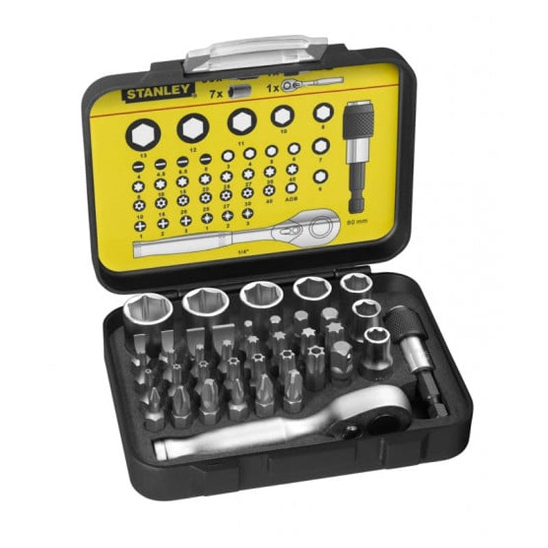 Coffret d'embouts de vissage 1/4" 25mm + clé à cliquet - jeu de 39 pcs - gamme pro - STANLEY - 1-13-906