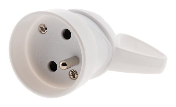 Fiche électrique femelle à anneau 2 pôles + terre 16A, Blanc