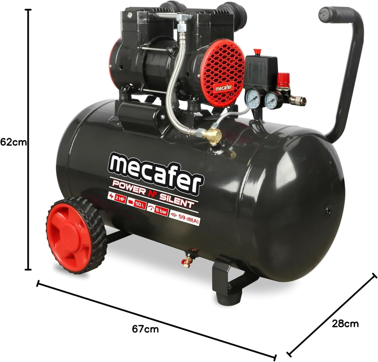 COMPRESSEUR DEBRUITE 50L 2HP POWER SILENT - MECAFER - 425653