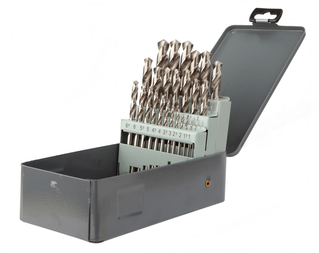 Coffret métallique 25 forets - DIAGER - HSS meulé PRO din 338 angle 118° Diam.1 à 13 mm par 0,5 mm