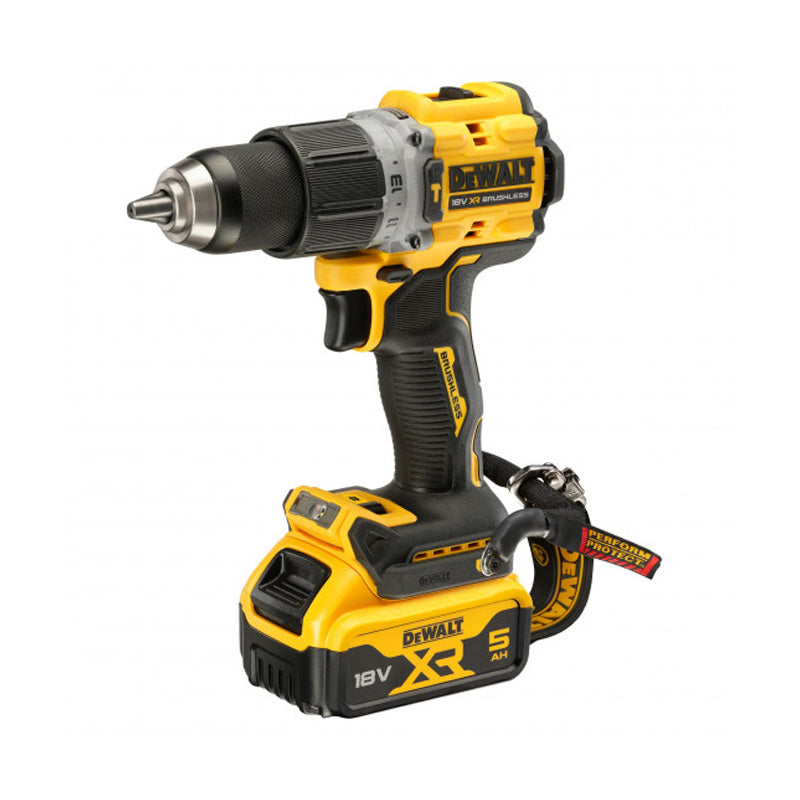 Perceuse visseuse percussion compacte XR DEWALT DCD805P2LRT-QW 18V 2X5Ah Li-Ion Brushless - lanière de sécurité