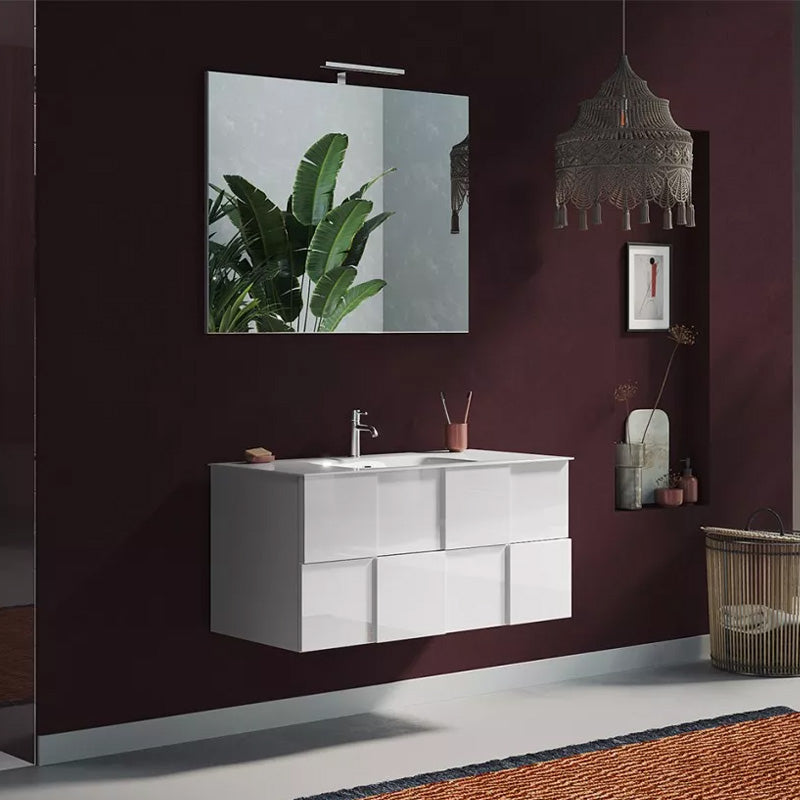 Meuble salle de bain suspendu Diamano 2 tiroirs + vasque integrée en céramique- Largeur 100 cm