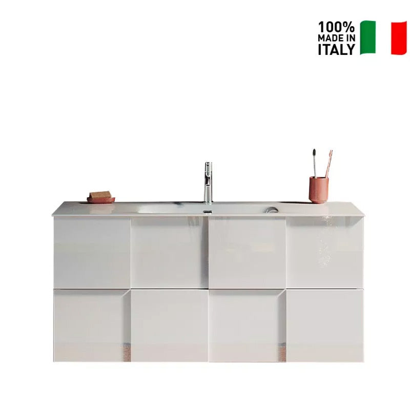 Meuble salle de bain suspendu Diamano 2 tiroirs + vasque integrée en céramique- Largeur 100 cm