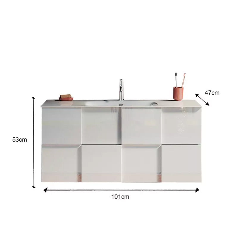 Meuble salle de bain suspendu Diamano 2 tiroirs + vasque integrée en céramique- Largeur 100 cm