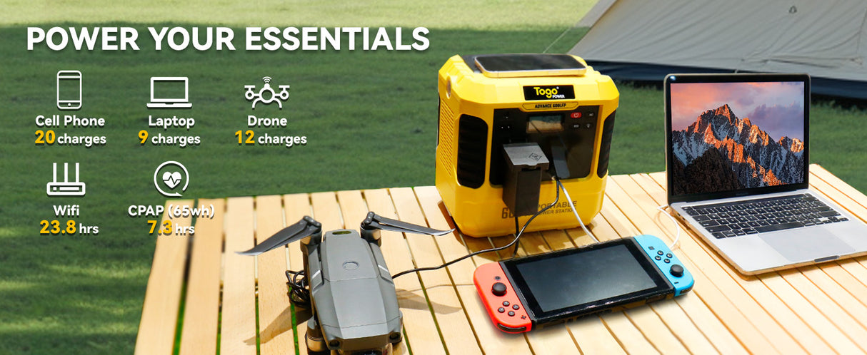 Station d'energie - TOGO POWER - Technologie batterie LiFEPO4 - ADVANCE600LFP - Sortie max AC 1200W