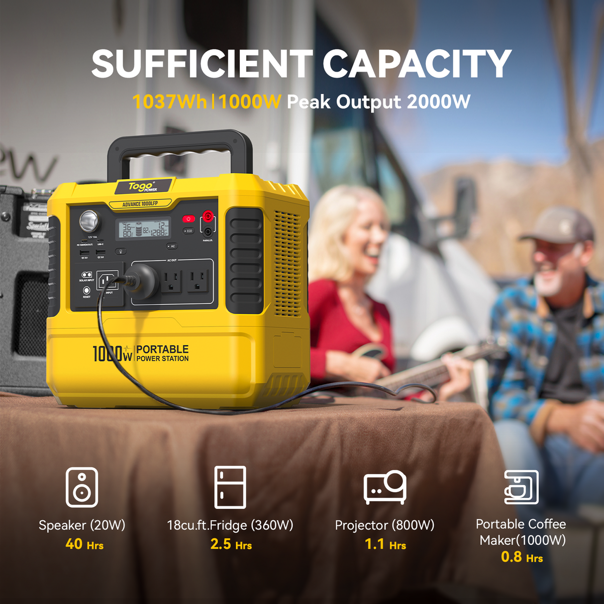 Station d'energie - TOGO POWER - Technologie batterie LiFEPO4 - ADVANCE1000LFP - Sortie max AC 2000W