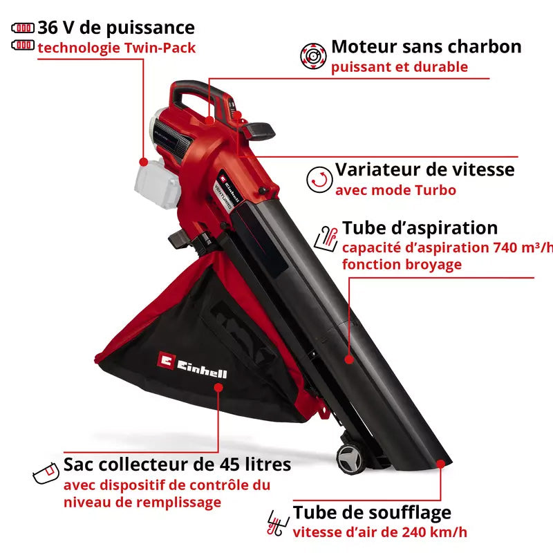 Aspirateur-Souffleur sans fil EINHELL VENTURRO 36/240 (vendu sans batterie)