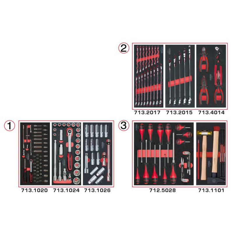 Composition d'outils 3 tiroirs pour servante, 158 pièces - KS TOOLS - 714.0158
