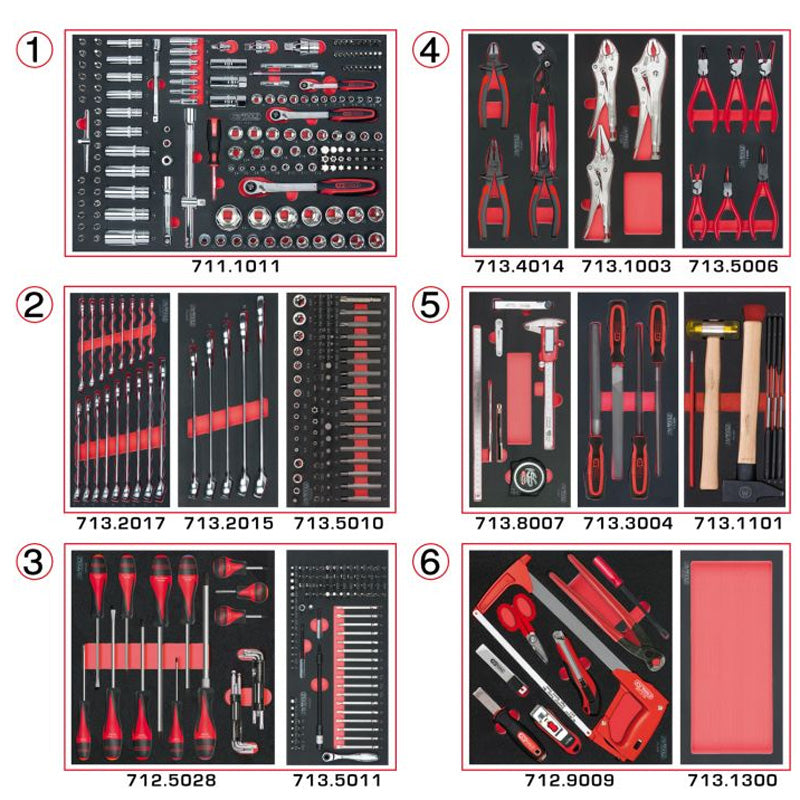 Composition d'outils 6 tiroirs pour servante, 455 pièces - KS TOOLS - 714.0452