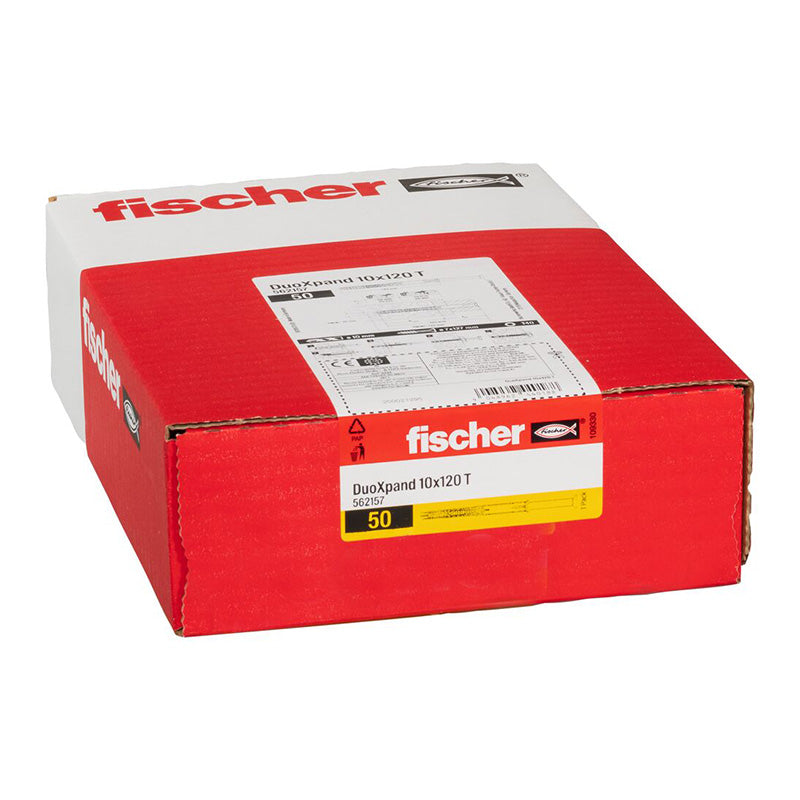 Cheville rallongée DuoXpand 10x120 avec vis à tête fraisée en acier électrozingué FISCHER 562157 Boîte de 50