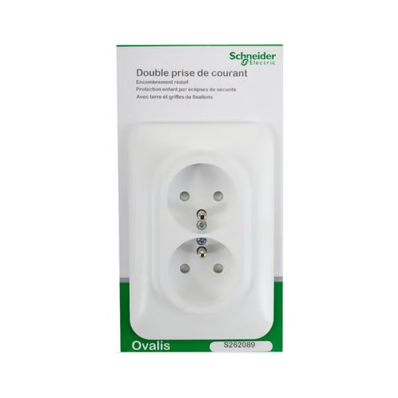 Double prise de courant 2P+T OVALIS SCHNEIDER S262089 avec terre 250V