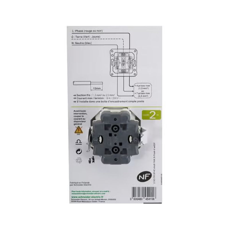 Double prise de courant 2P+T OVALIS SCHNEIDER S262089 avec terre 250V