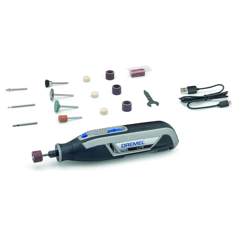 Outil Rotatif Multi-usage Sans-Fil DREMEL Lite (7760-15) avec batterie 3,6V 2Ah, 15 Accessoires, Chargeur USB, 8 000-25 000 tr/min