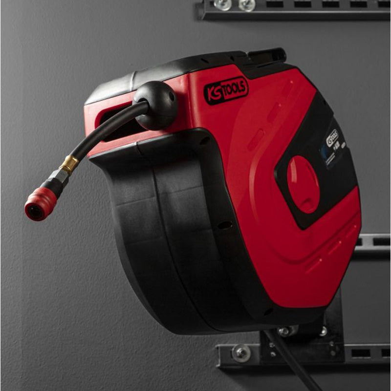 Enrouleur air et eau 3/8'' avec tuyau Ø10mm, raccord 1/4'' - 15m - KS TOOLS - 515.3440