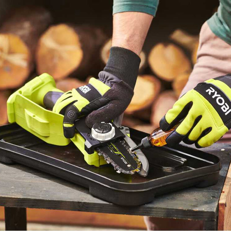 Élagueur à main 18V - RYOBI RY18PSX10A-0 - Brushless / moteur sans charbons - guide 10 cm - 6 m/s - tendeur sans outil (vendu sans batterie)