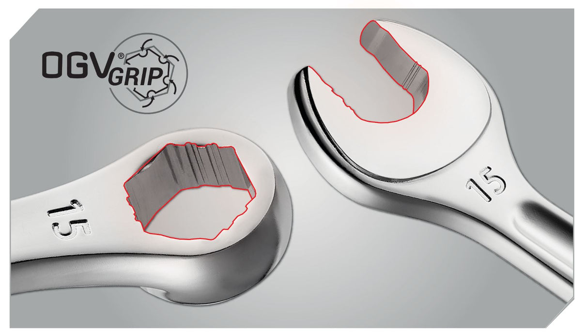 Jeu de 8 clés FACOM mixtes longues OGV GRIP 441 (8 à 19 mm) sur étui JP 441.JP8GRPPB