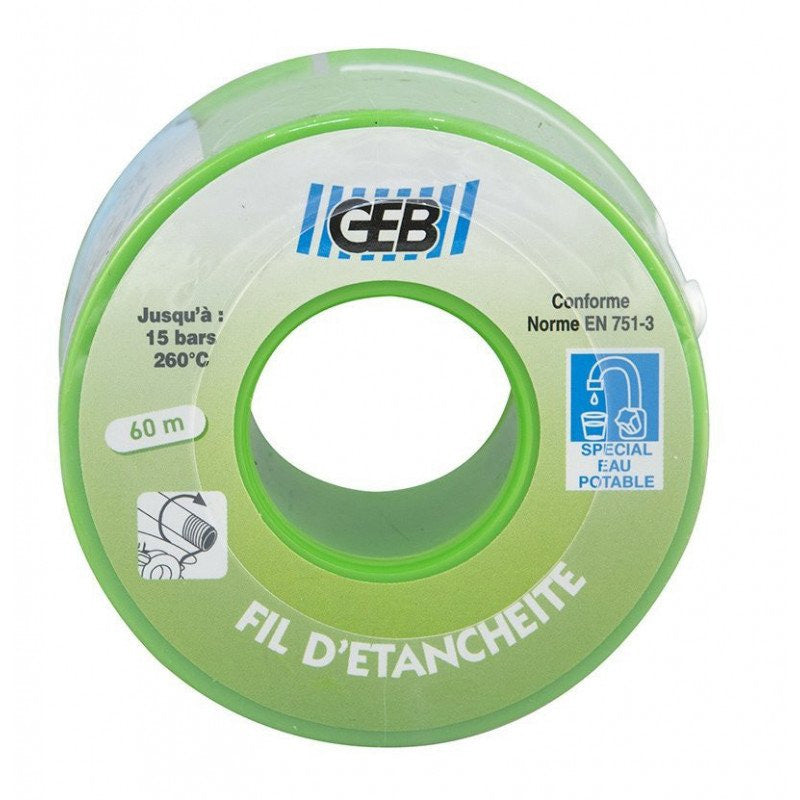 Fil d'étanchéité GEB 100% PTFE pour tous raccords à visser 60m