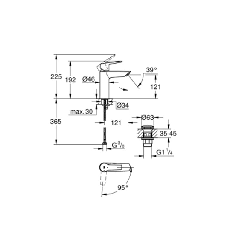 Mitigeur lavabo monocommande START FastFixation GROHE 23746002 bec droit - taille M - chrome