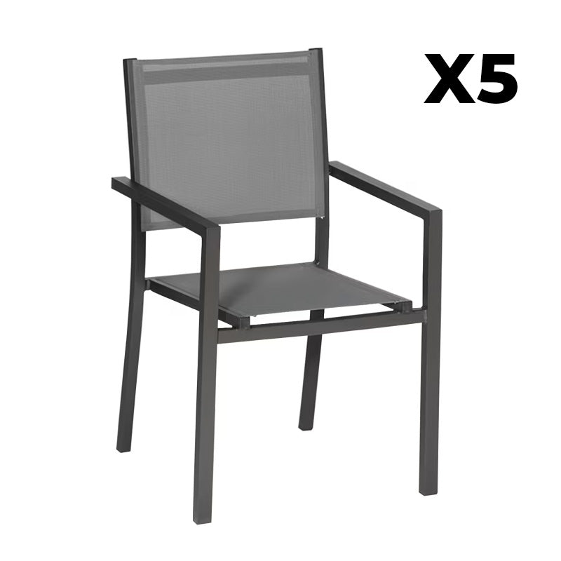 Pack de 5 chaises Jean - 56,5 x 60 x 90 cm - aluminium & textile - anthracite
