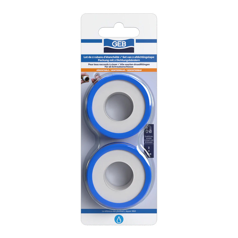 Lot de 2 rubans d'étanchéité en PTFE GEB 12m x 12mm pour l'étanchéité des raccords filetés
