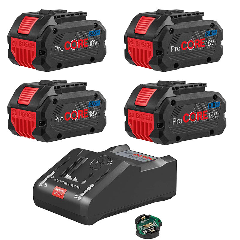 Lot de 4 batteries ProCore 8Ah 18V 1600A016GK + 1 chargeur rapide 1600A019S6 Bosch Professional