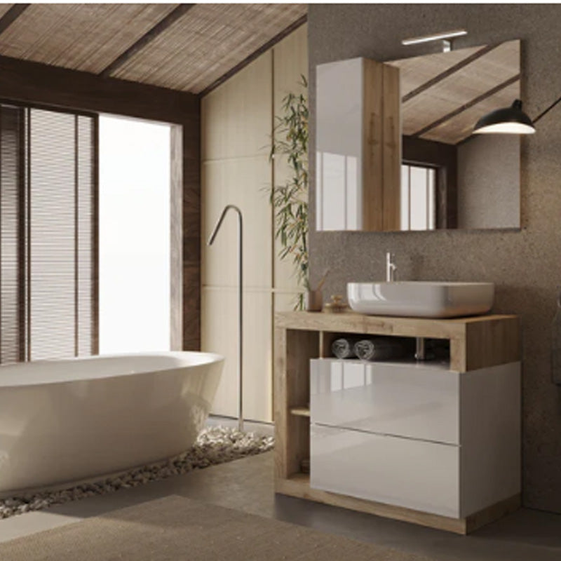 Meuble salle de bain sur pieds ARREDOBAGNO CAMPANELLI 2 tiroirs + 3 niches + vasque à poser 92cm