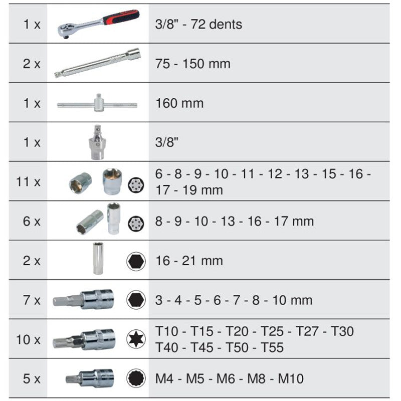 Module de douilles et accessoires ULTIMATE 3/8'', 47 pièces - KS TOOLS - 713.1022
