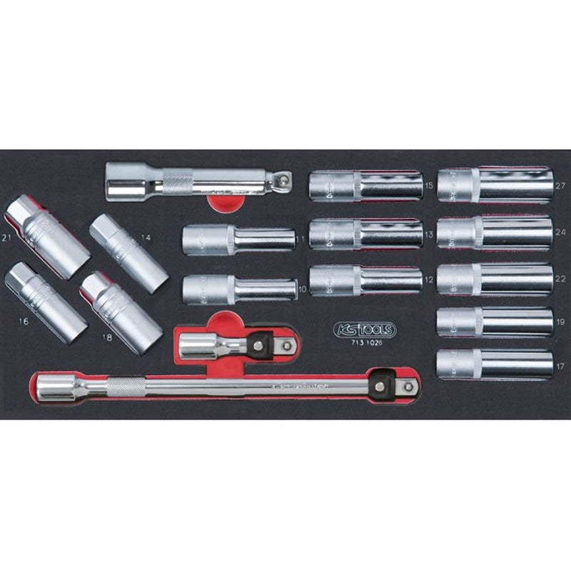 Module de douilles longues et accessoires 1/2'', 17 pièces - KS TOOLS - 713.1026