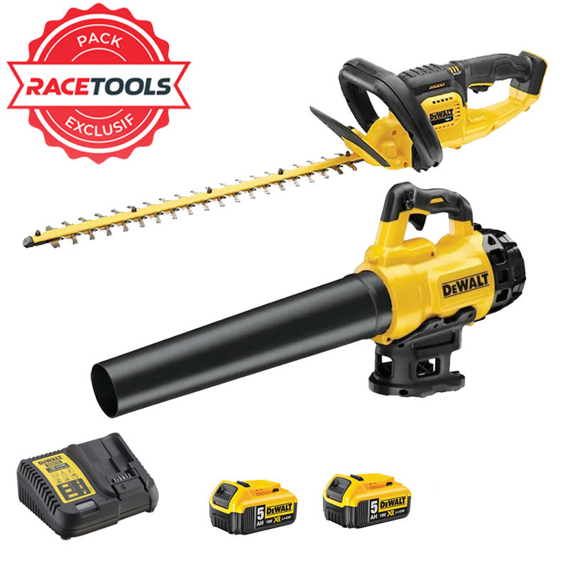 Pack 2 outils DEWALT DCKRT02GA Souffleur + Taille-haie 18V + 2 batteries + chargeur