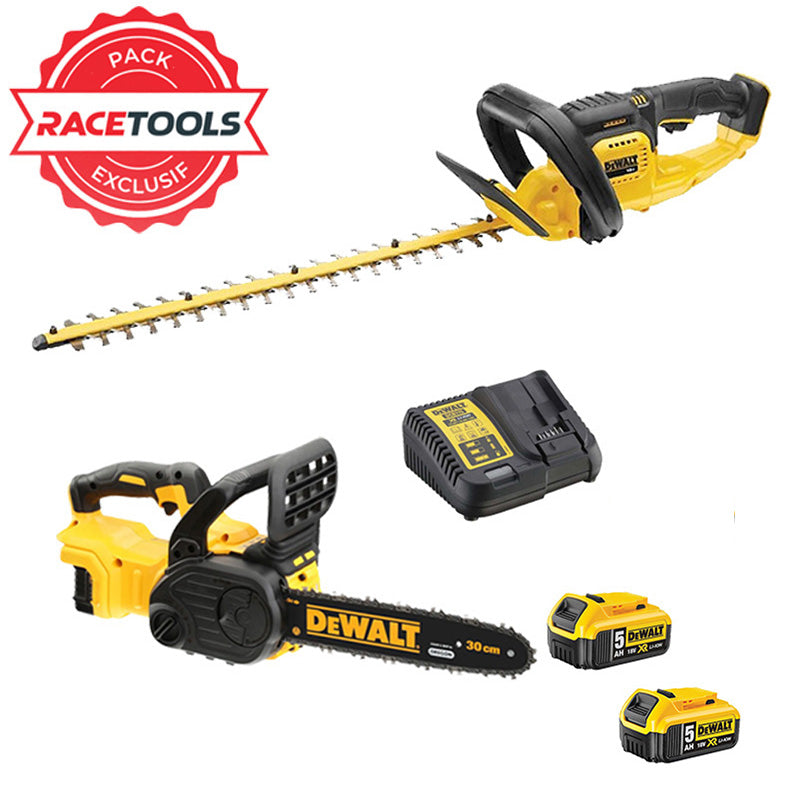 Pack 2 outils DEWALT DCKRT01GA Tronçonneuse + Taille-haie 18V + 2 batteries + chargeur