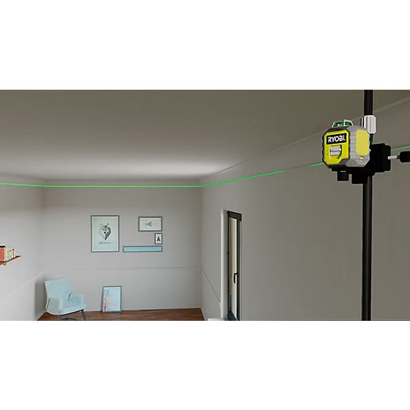 Laser 360° RYOBI RB360GLL vert portée 25 m - précision +/- 0,5 mm avec une pochette et 2 piles