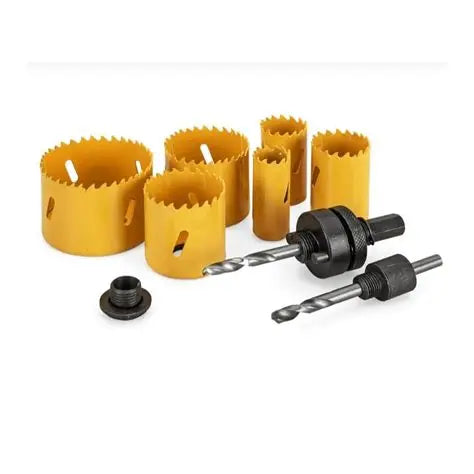 Mallette scie cloche - DIAGER - jaune 9pc bimétal 22-29-35-44-51-68 mm + 2 pilotes hex + foret centreur