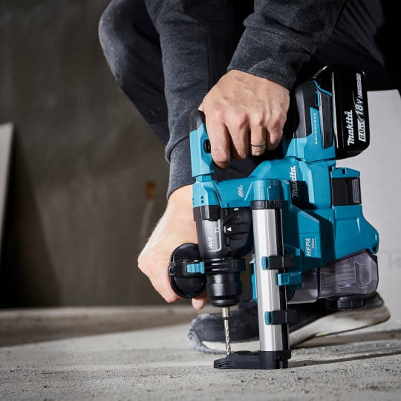 Perforateur SDS+ Brushless 2x5Ah 18V LXT ® MAKITA DHR183RTWJ + système d'aspiration + MAKPAC