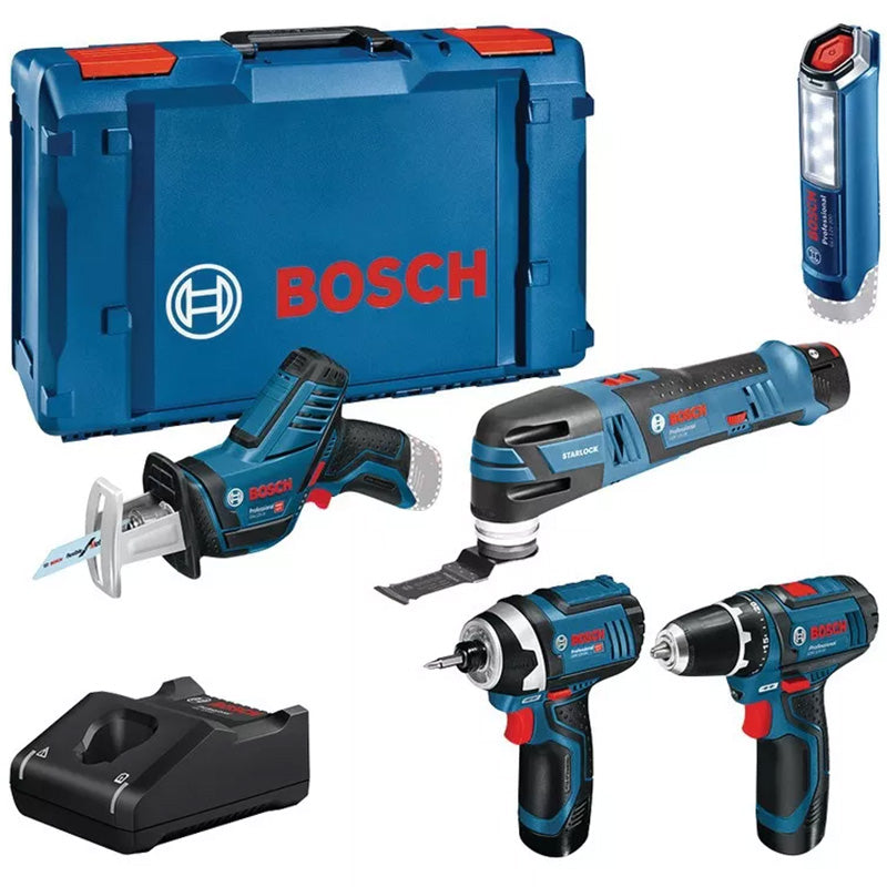 Pack 5 outils12V BOSCH : GSR 12V-15+GOP 12V-28+GDR 12V-105+GSA 12V-14+GLI 12V-300