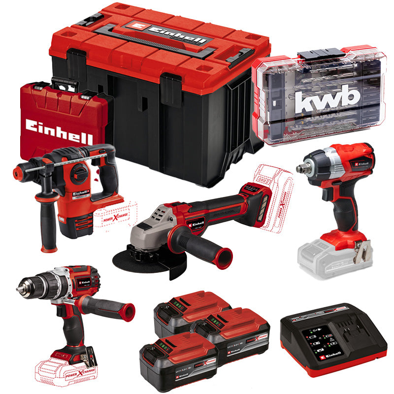 Pack 4 machines 18V 3 x 5,2Ah EINHELL Professional Brushless Power X-Change - E-case
