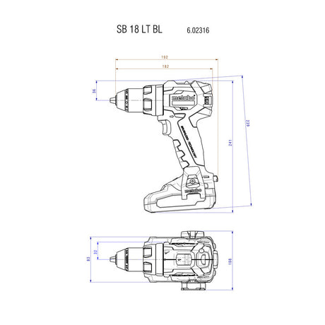 Perceuse à percussion sans fil 18V SB 18 LT BL METABO 602316890 (vendu sans batterie)