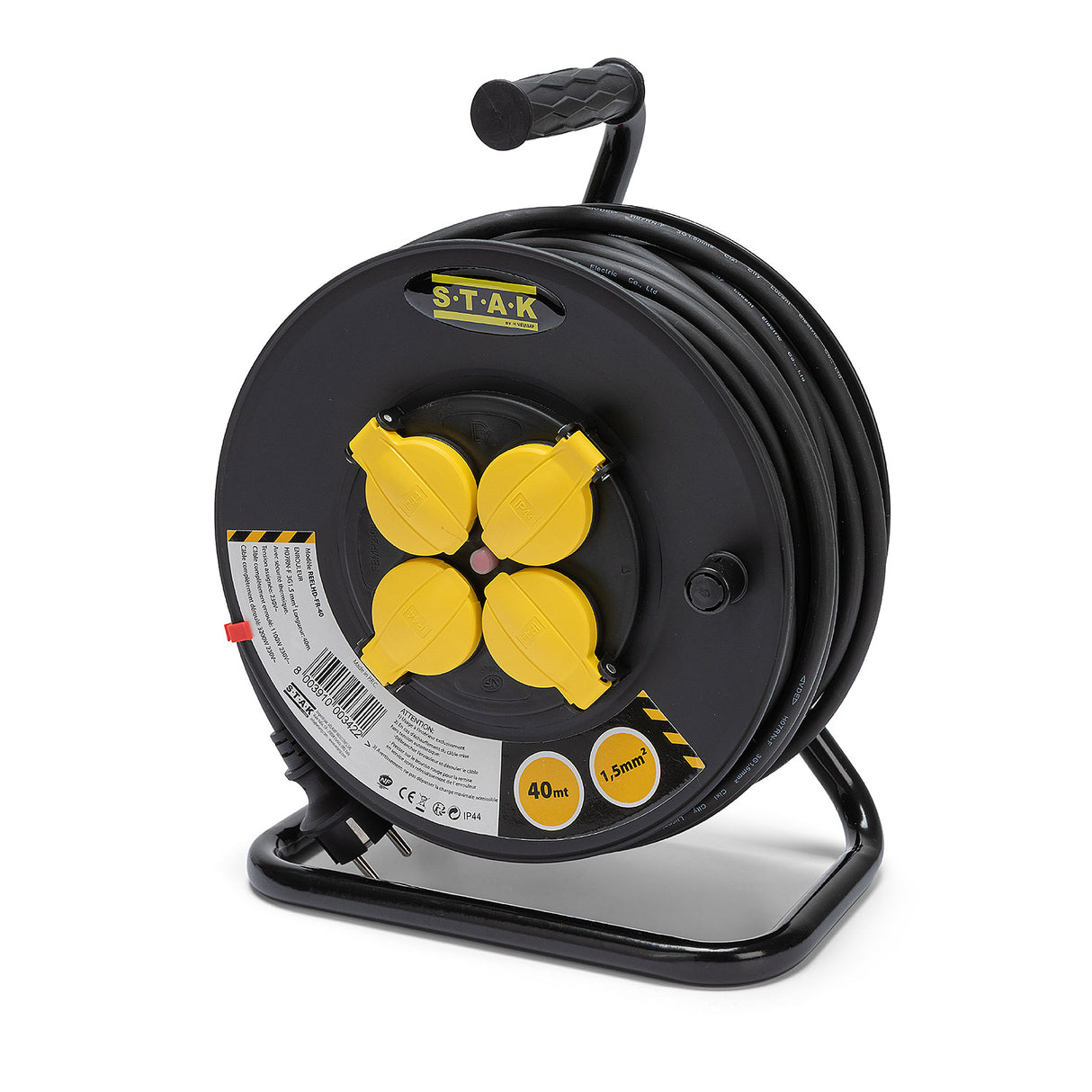 Enrouleur chantier, 4 prises, H07RN-F3G1.5MM2, 40M , NF,CE - IP44 - VELAMP - REELHD-FR-40