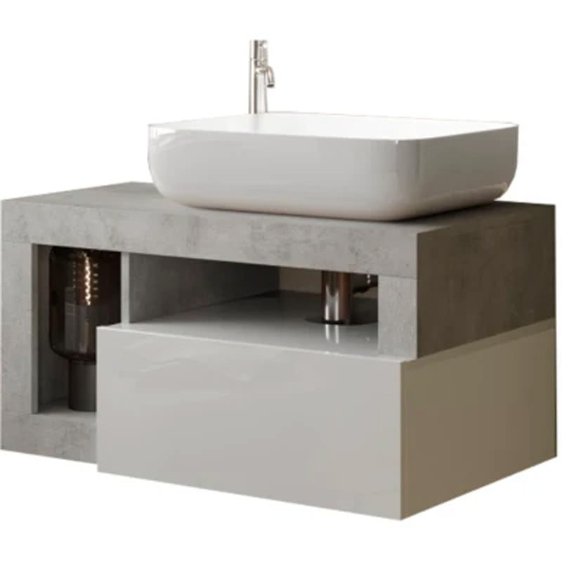 Meuble salle de bain suspendu Ancona 1 Tiroir + 2 niches + vasque à poser - Largeur 78 cm
