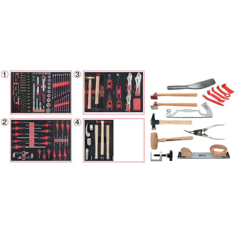 Servante OnebyOne 7 tiroirs composée d’outils pour la carrosserie, 166 pièces  - KS TOOLS - 823.7154
