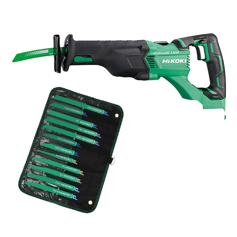 Pack Scie sabre 120mm 18V Li-Ion Brushless & pochette 12 lames - HIKOKI CR18DBLW4Z & 752049