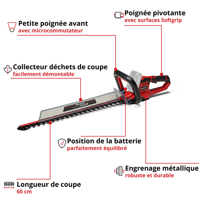 Taille-haie sans fil GE-CH 18/60 Li-Solo EINHELL 3410930 Power X-Change - 18 V - coupe 60 cm (Produit seul)