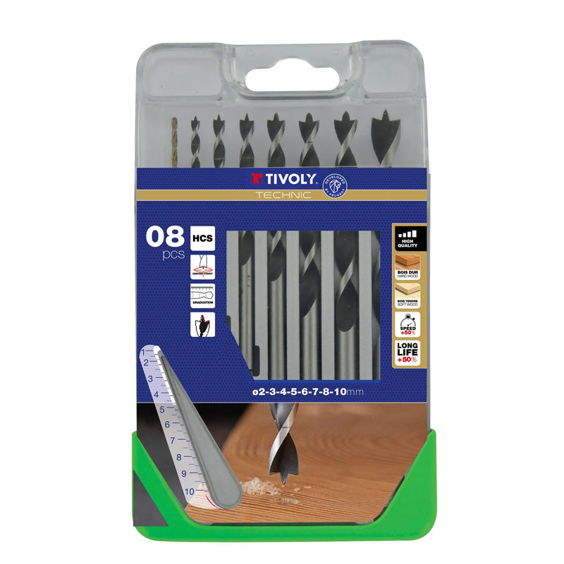 Tivoly Coffret 8 forets bois 3 pointes gradués SLR Ø 2 à 10mm