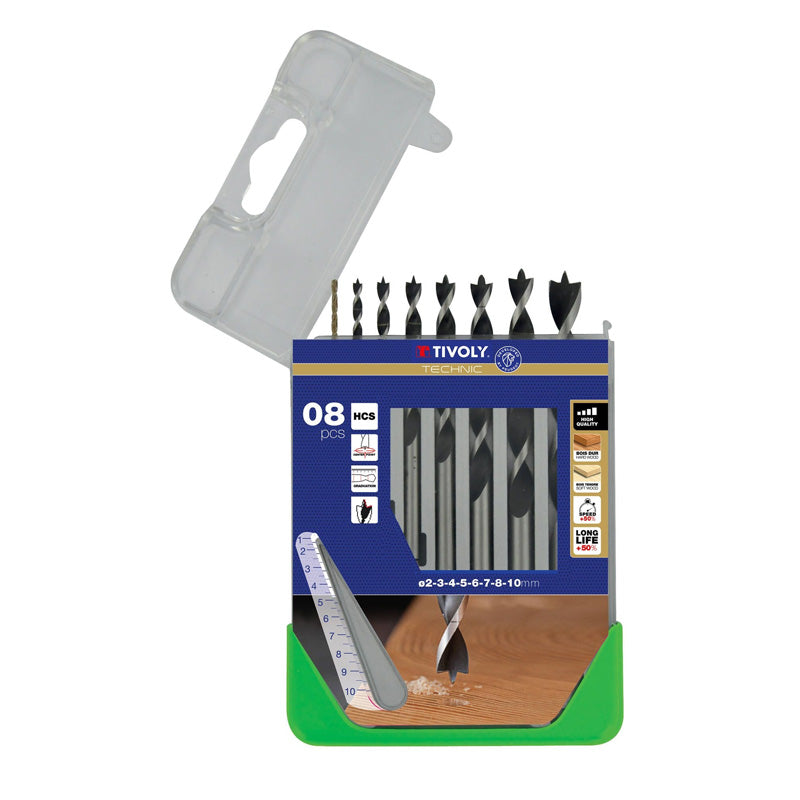 Tivoly Coffret 8 forets bois 3 pointes gradués SLR Ø 2 à 10mm