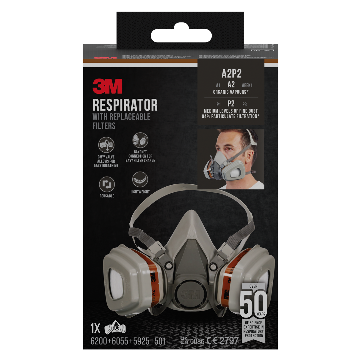 Kit 1/2 Masque + 1 Paire de Cartouches Gaz et Poussières A2-P2 - Spécial Peinture & Vernis