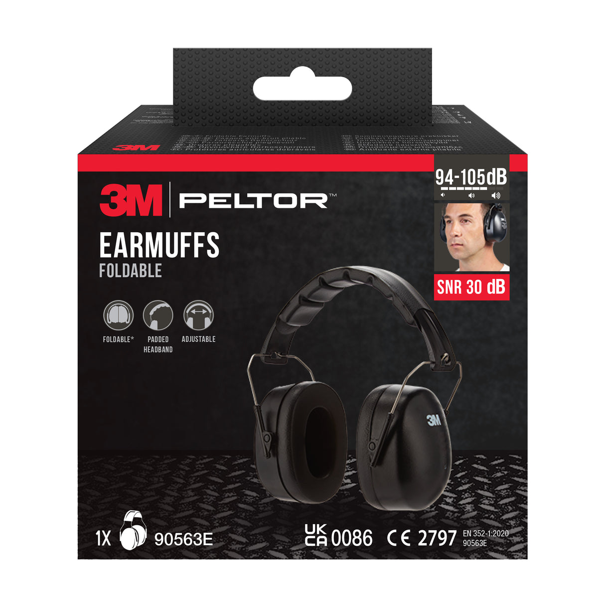 Casque de Protection Auditive Pliable 3M™ 90563E Noir SNR 30 dB