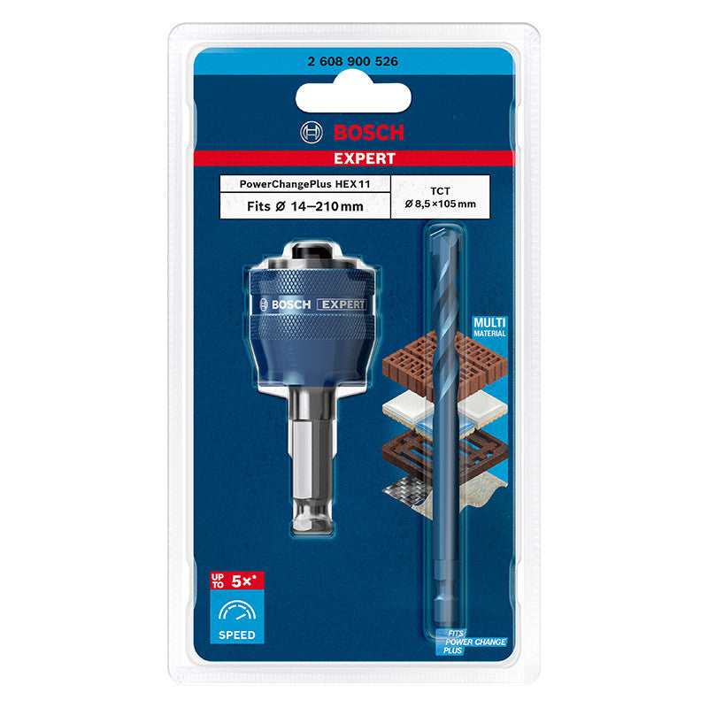 Adaptateur BOSCH 2608900526 Power Change Plus 6 pans 8,5mm + foret de centrage TCT 105mm