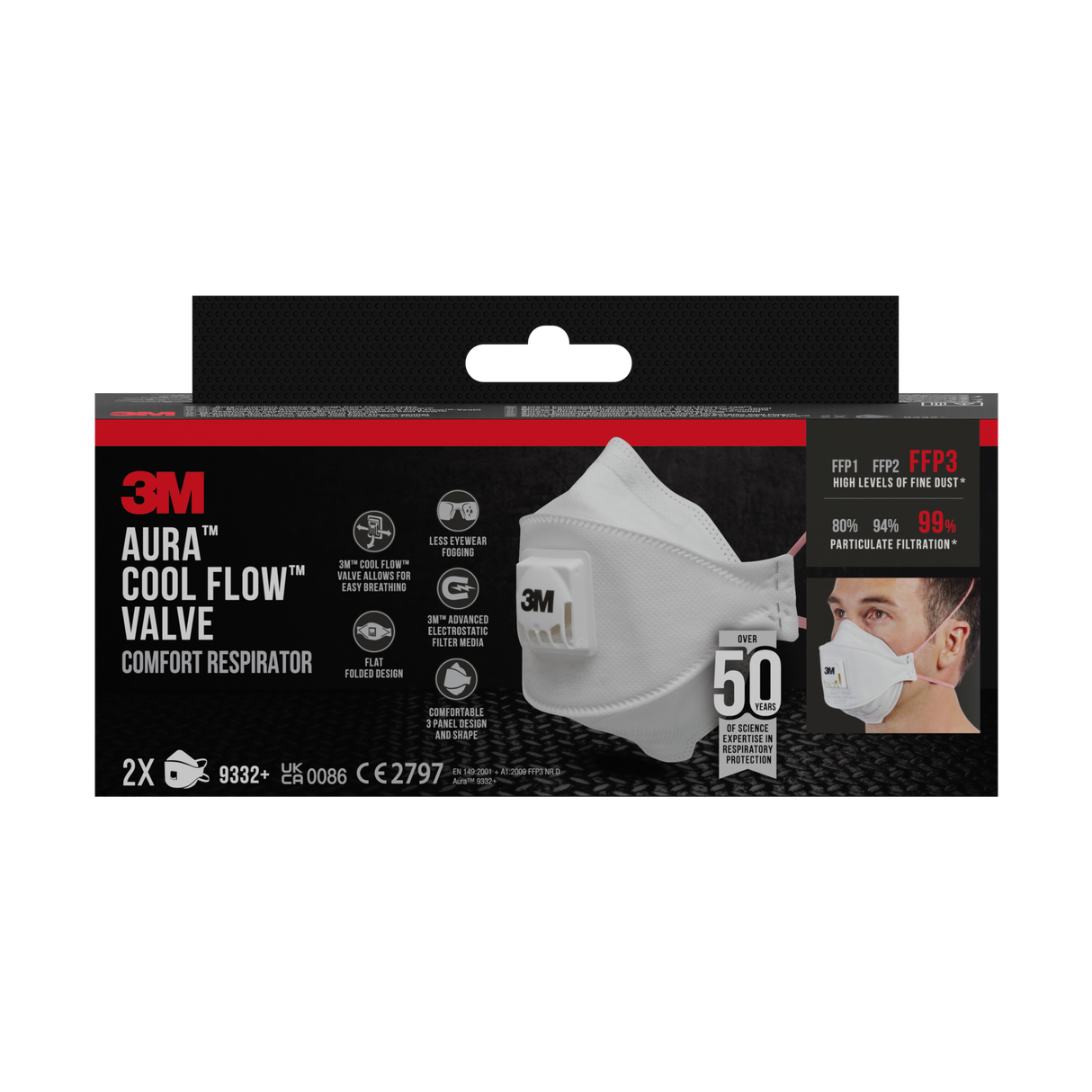 Lot de 2 masques anti-poussières pliable grand confort avec valve Pour Isolation FFP3