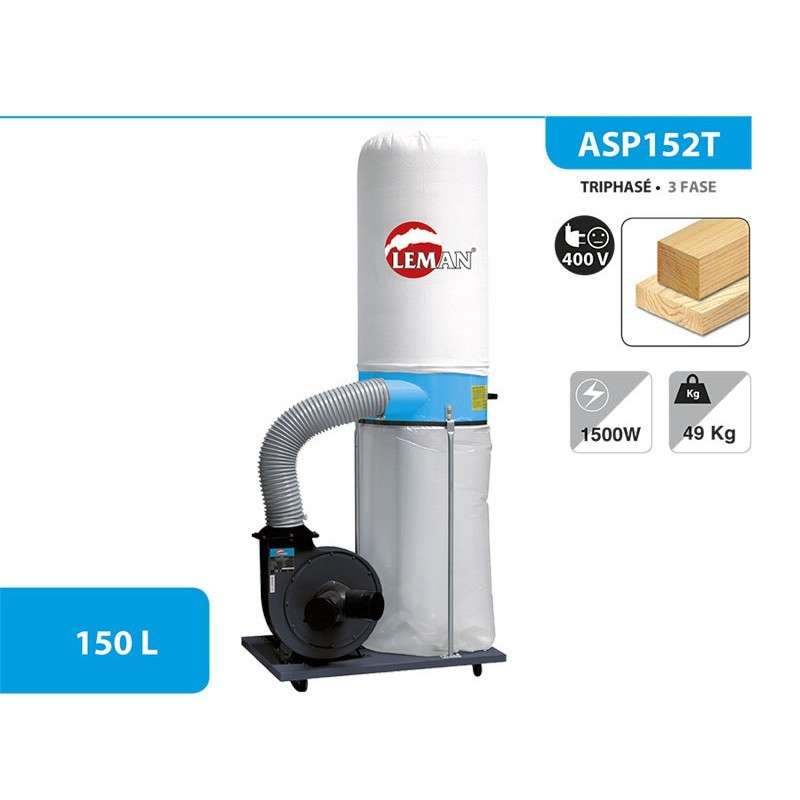 Aspirateur d'atelier à Bois 150 litres Triphasé LEMAN ASP152T