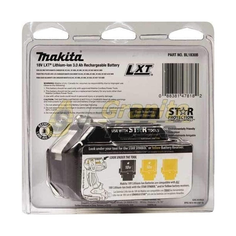 Batterie MAKITA BL1830B Li-Ion 18 V 3,0 Ah 632G12-3 (avec indicateur de niveau de charge)