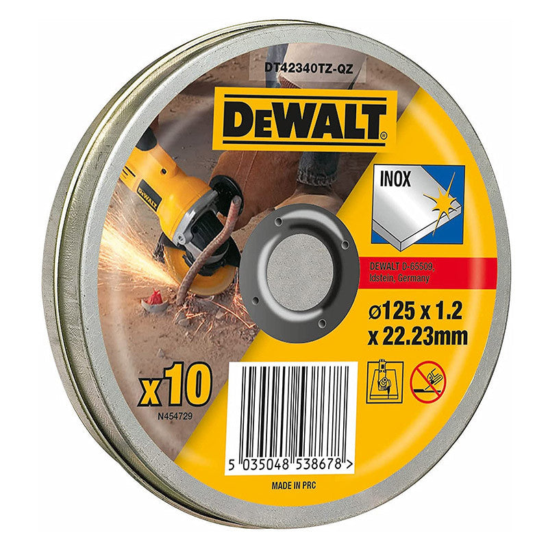 Boite de 10 disques à tronçonner Ø125x1,2 mm DEWALT DT42340TZ-QZ sur acier
